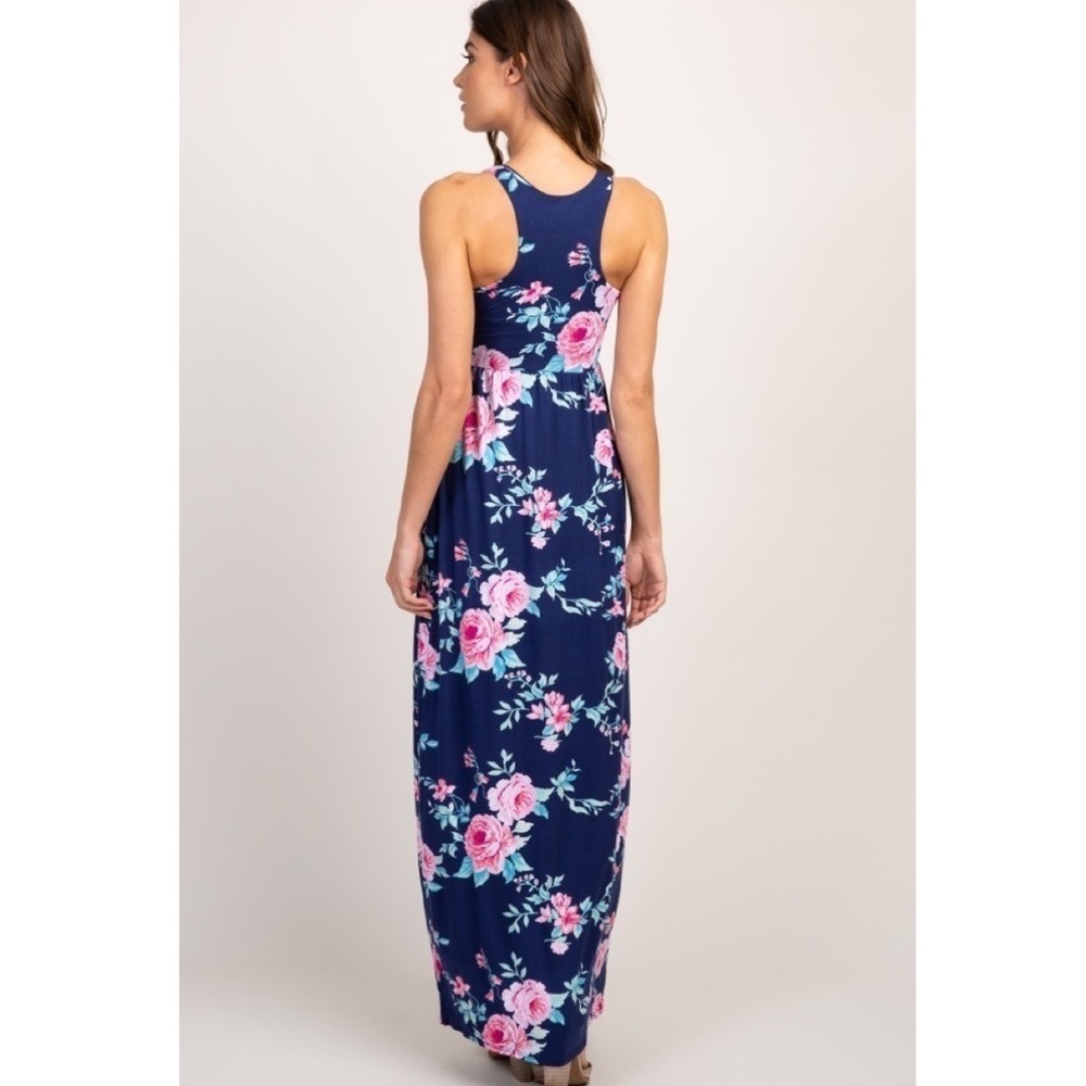 𝅺PinkBlush floral racer back maxi dress pockets - Picture 3 of 6